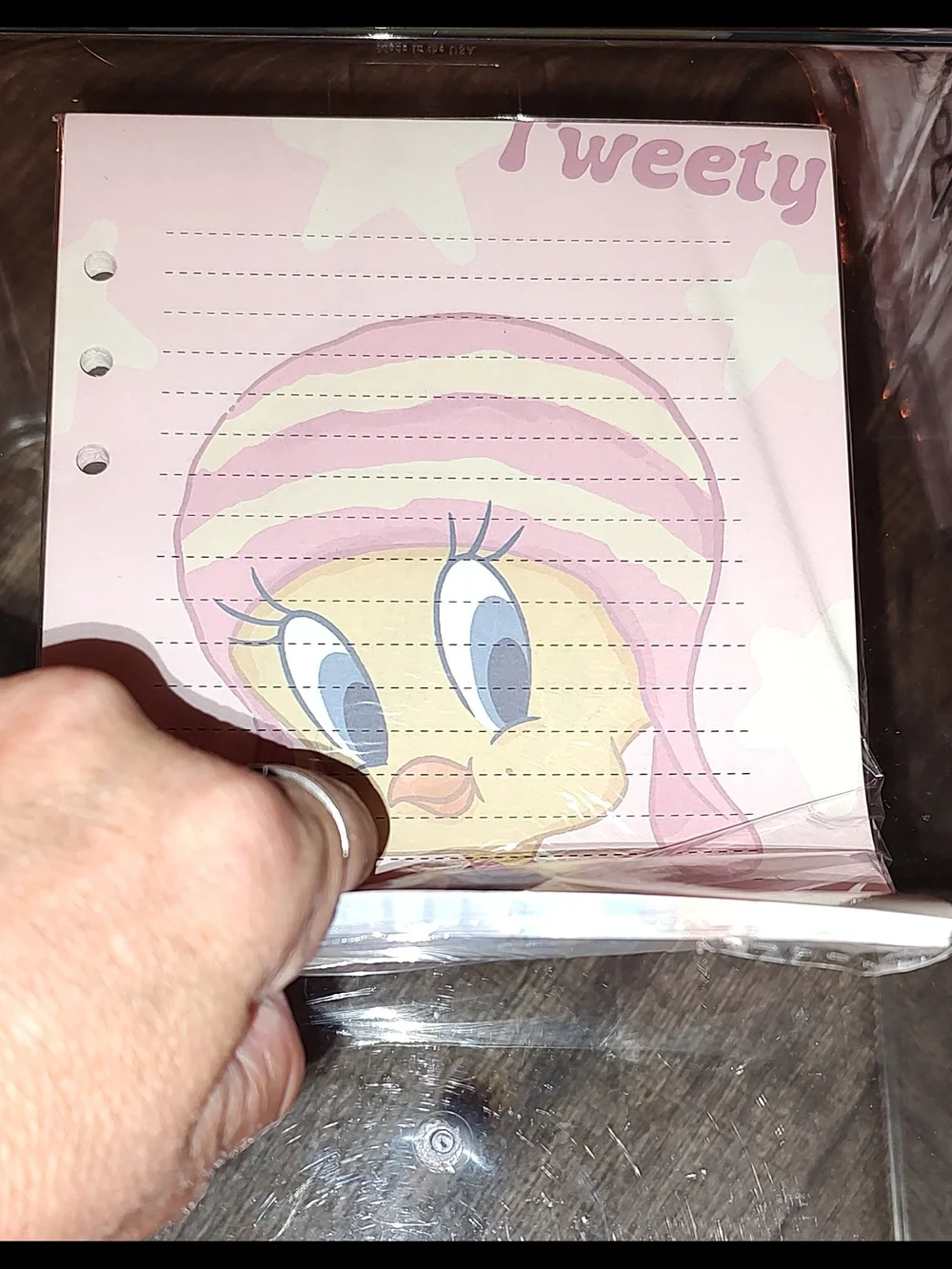 Tweety Lined A5 Notebook Refill Paper with Pink Hat Design